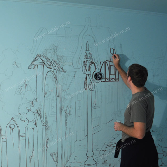 Процесс росписи стен