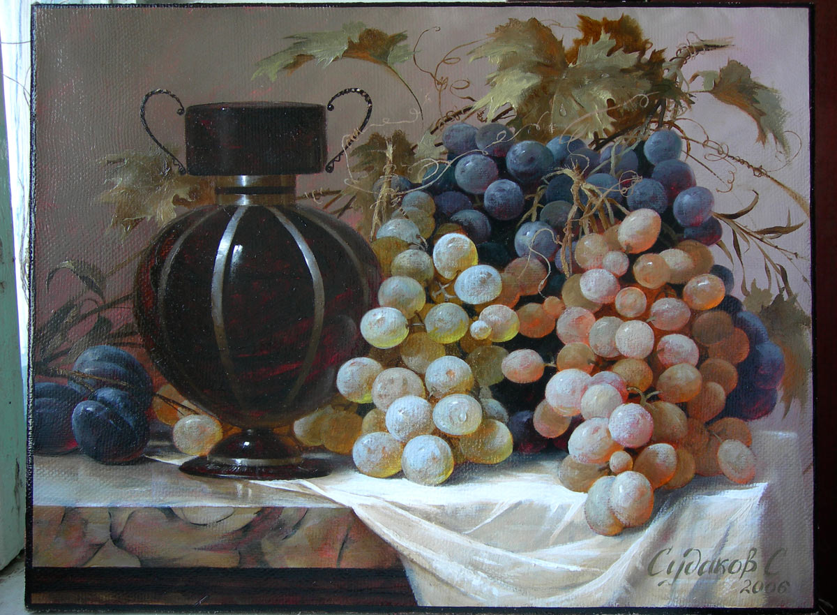картина натюрморт с виноградом